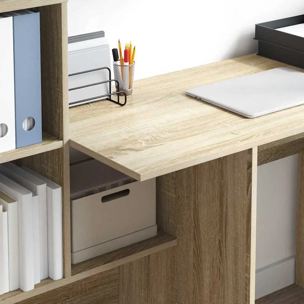 Engineered Wood Desk with Storage Shelves Brown Sonoma Oak Home Office Furniture