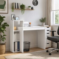 Durable White Desk with Integrated Shelf for Office Use
