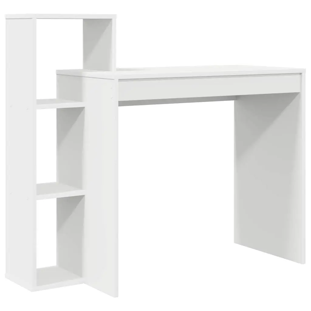 White Desk with Integrated Shelf for Office Use