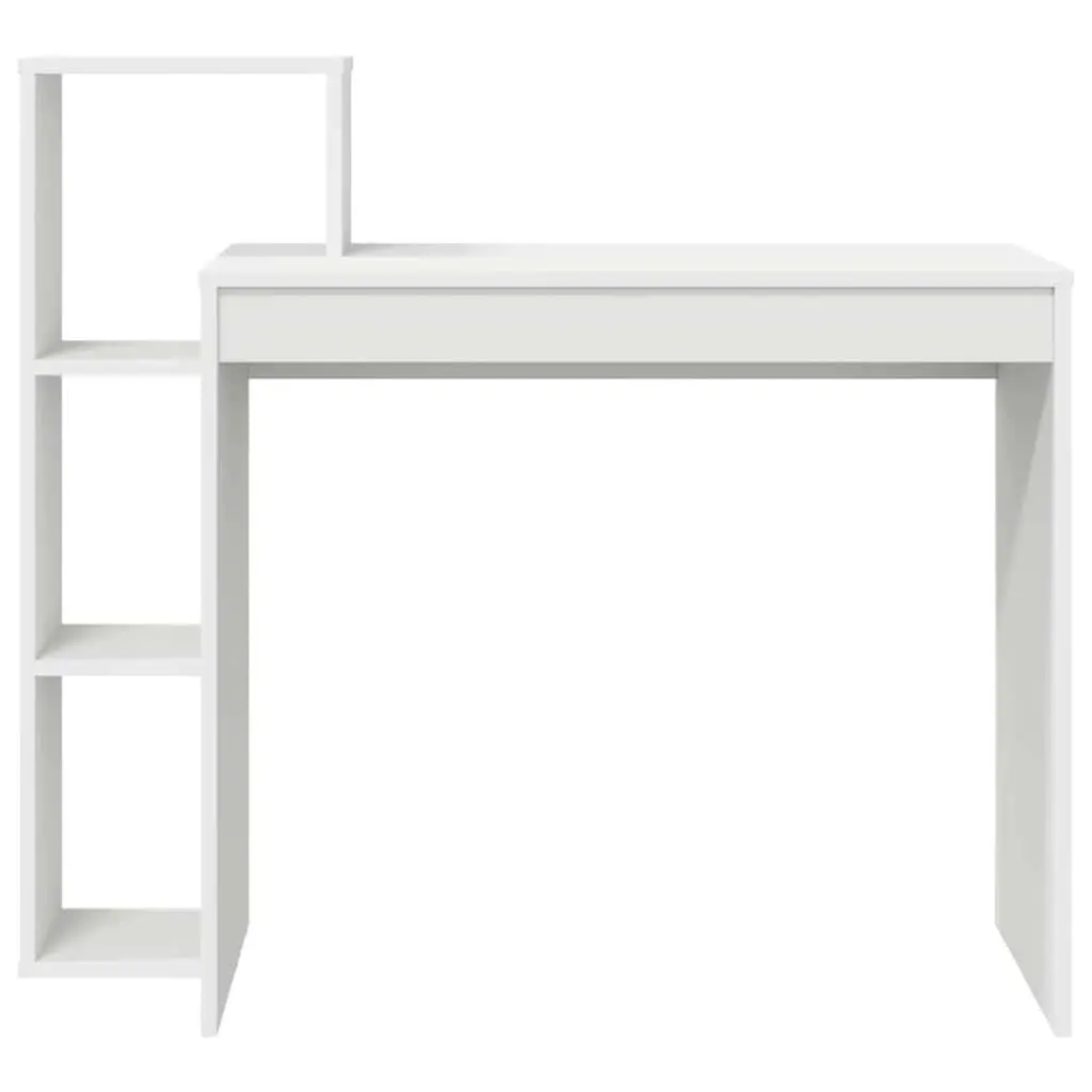 White Desk with Integrated Shelf for Office Use