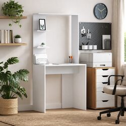 Durable White Writing Desk with Integrated Storage Shelves