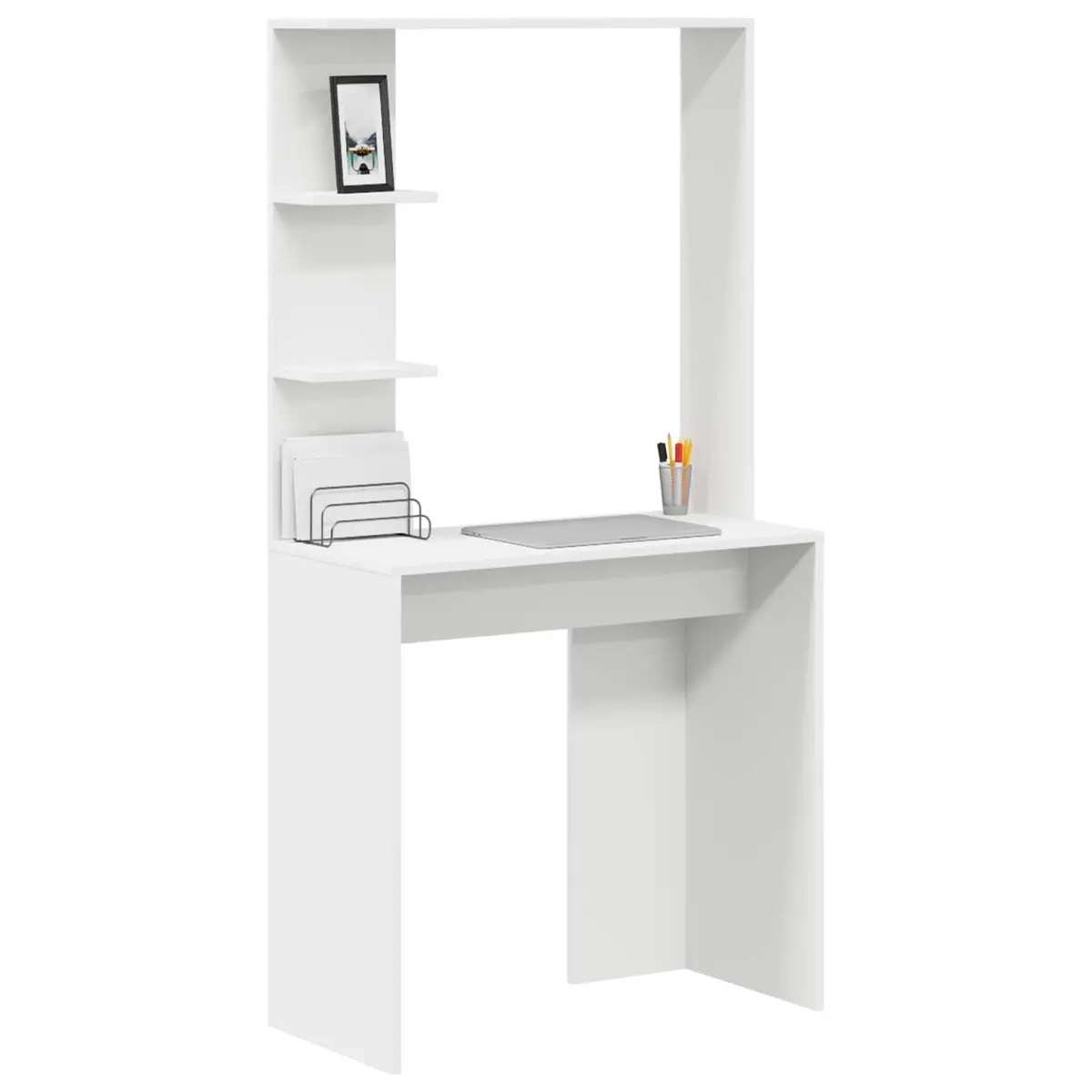 White Writing Desk with Integrated Storage Shelves