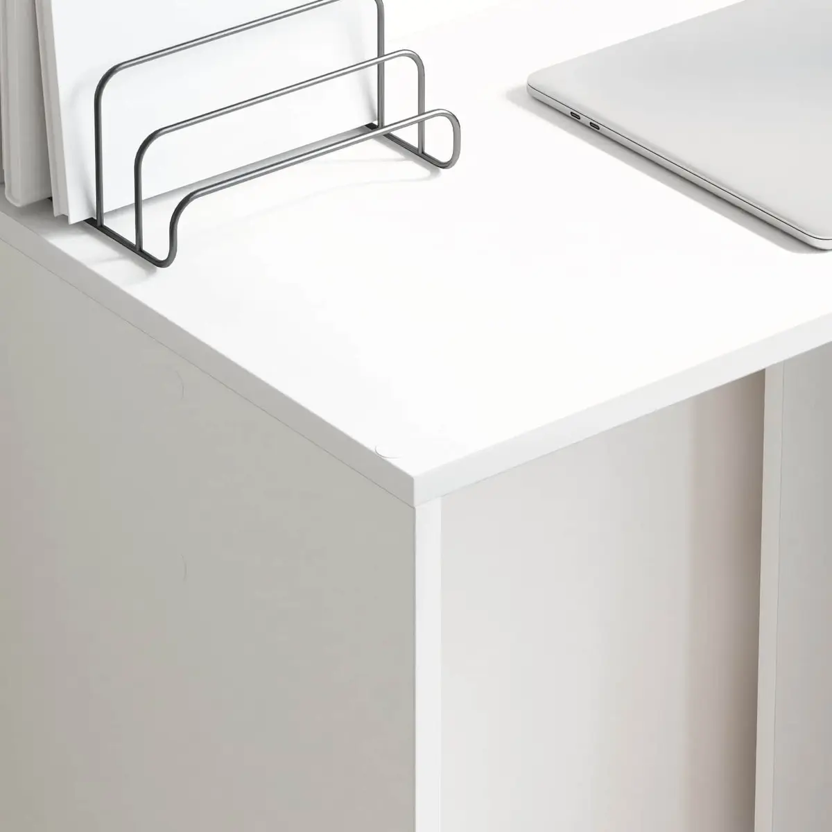 White Writing Desk with Integrated Storage Shelves