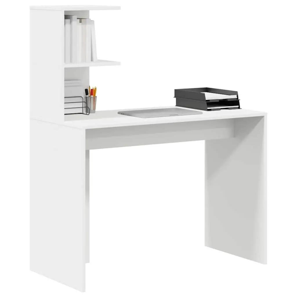 White Computer Desk with Shelves for Storage
