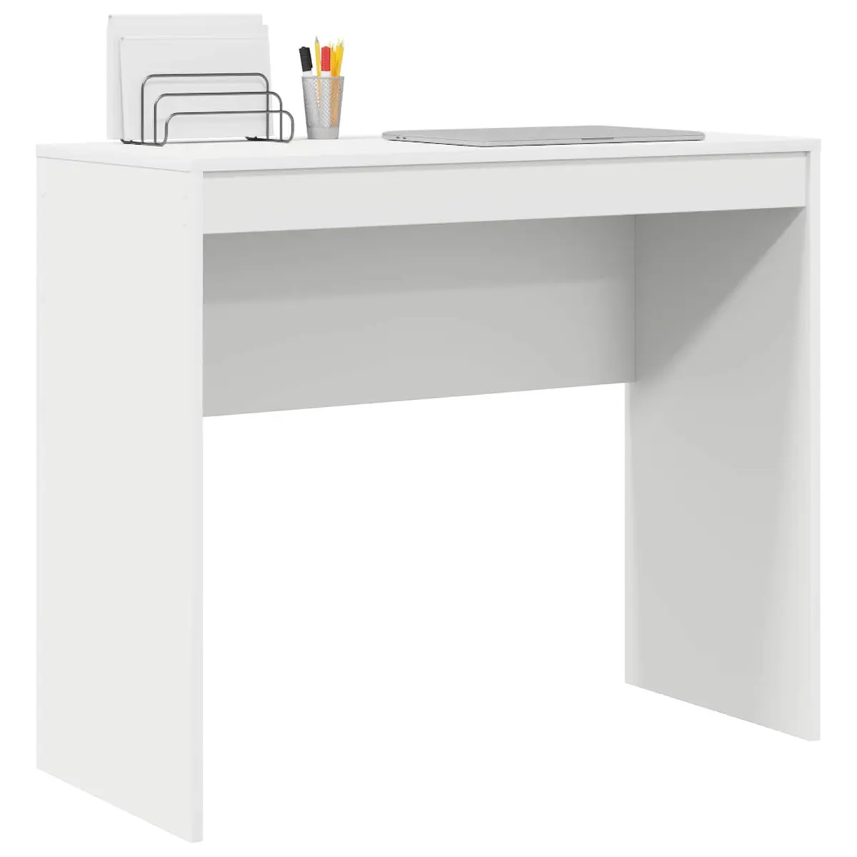 White Writing Desk Compact Home Office Study Workspace Engineered Wood
