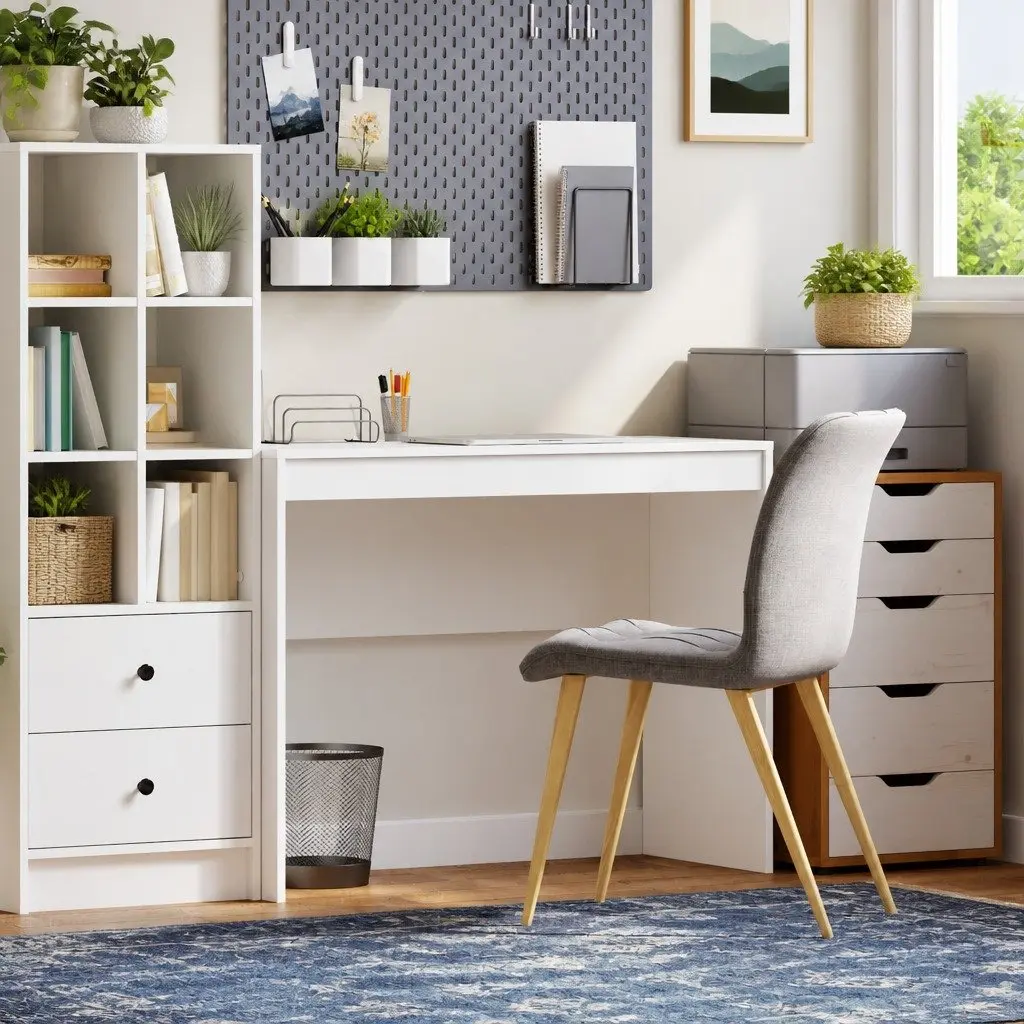 White Writing Desk Compact Office Study Workspace 100x40x76cm Engineered Wood