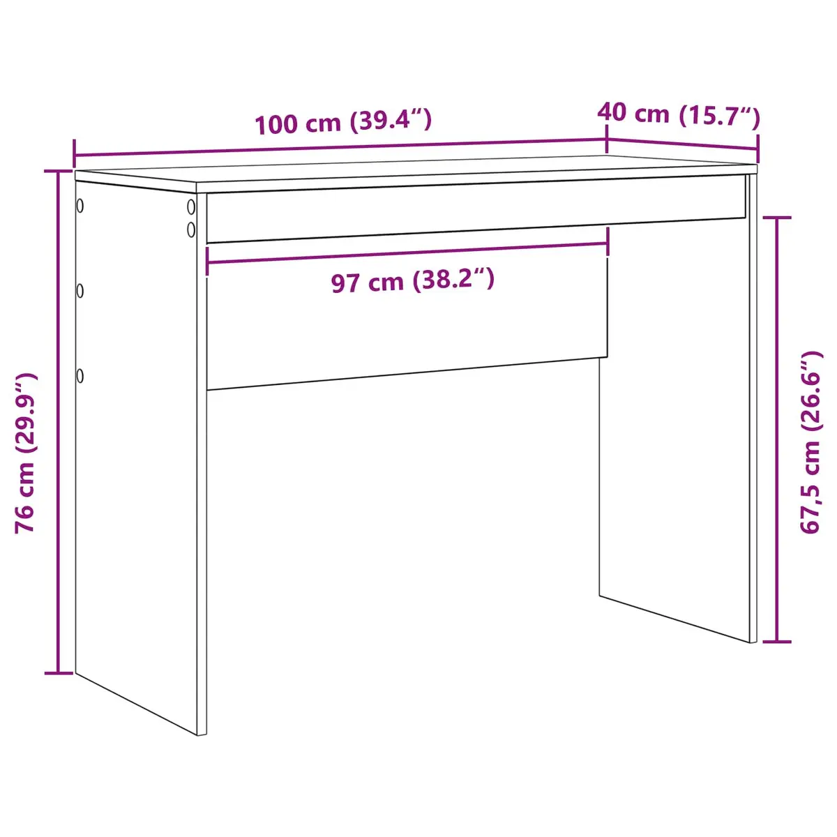 White Writing Desk Compact Office Study Workspace 100x40x76cm Engineered Wood
