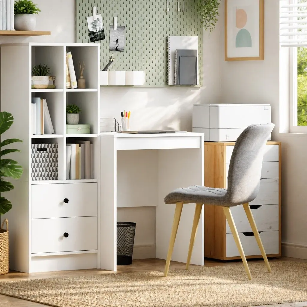 White Writing Desk with Solid Wood Frame