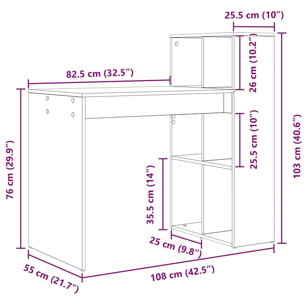 Computer Desk Engineered Wood 108x55x103.5cm White