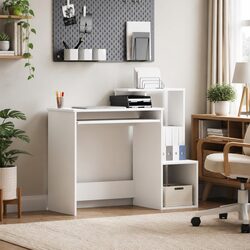 Sturdy White Computer Desk with Drawer and Shelves