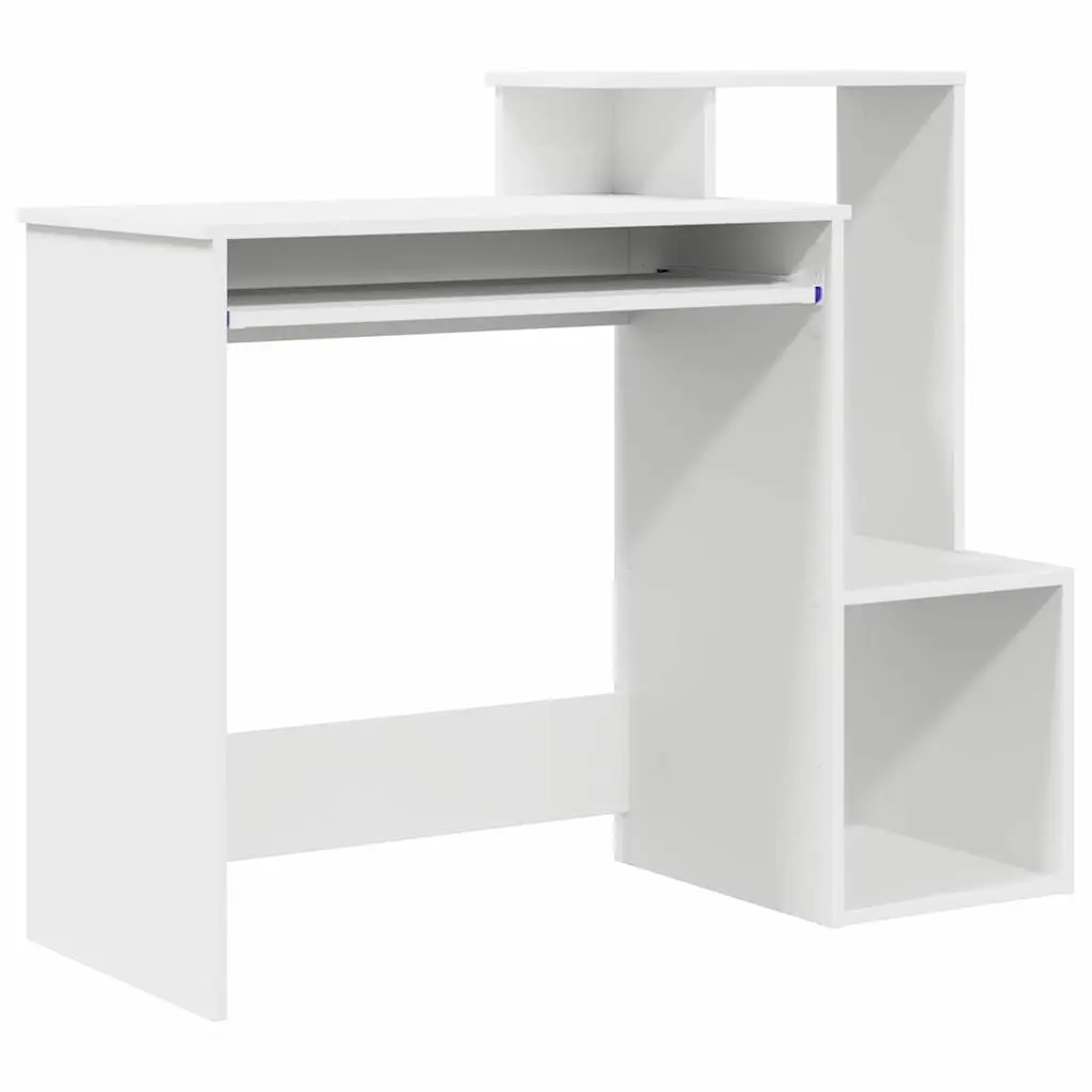 White Computer Desk with Drawer and Shelves