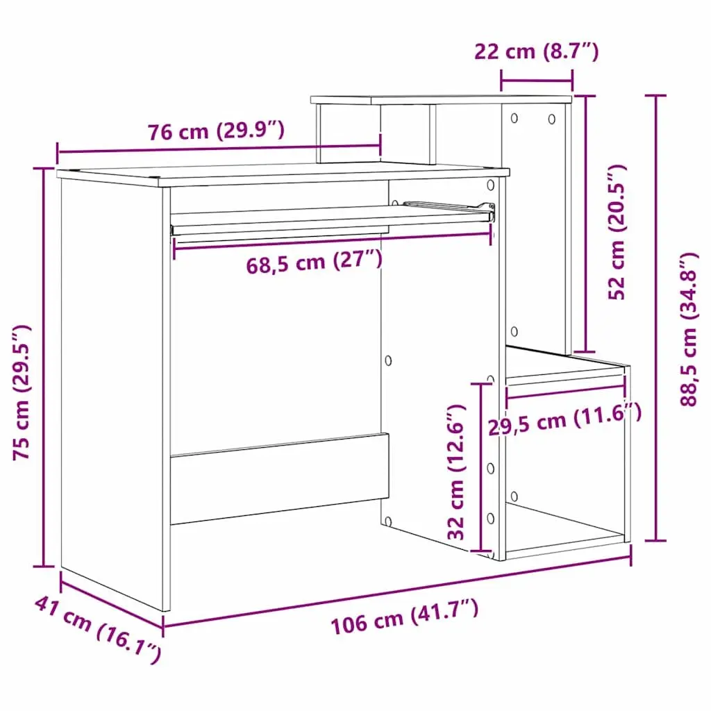 White Computer Desk with Drawer and Shelves