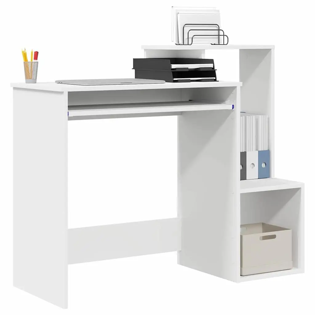 White Computer Desk with Drawer and Shelves