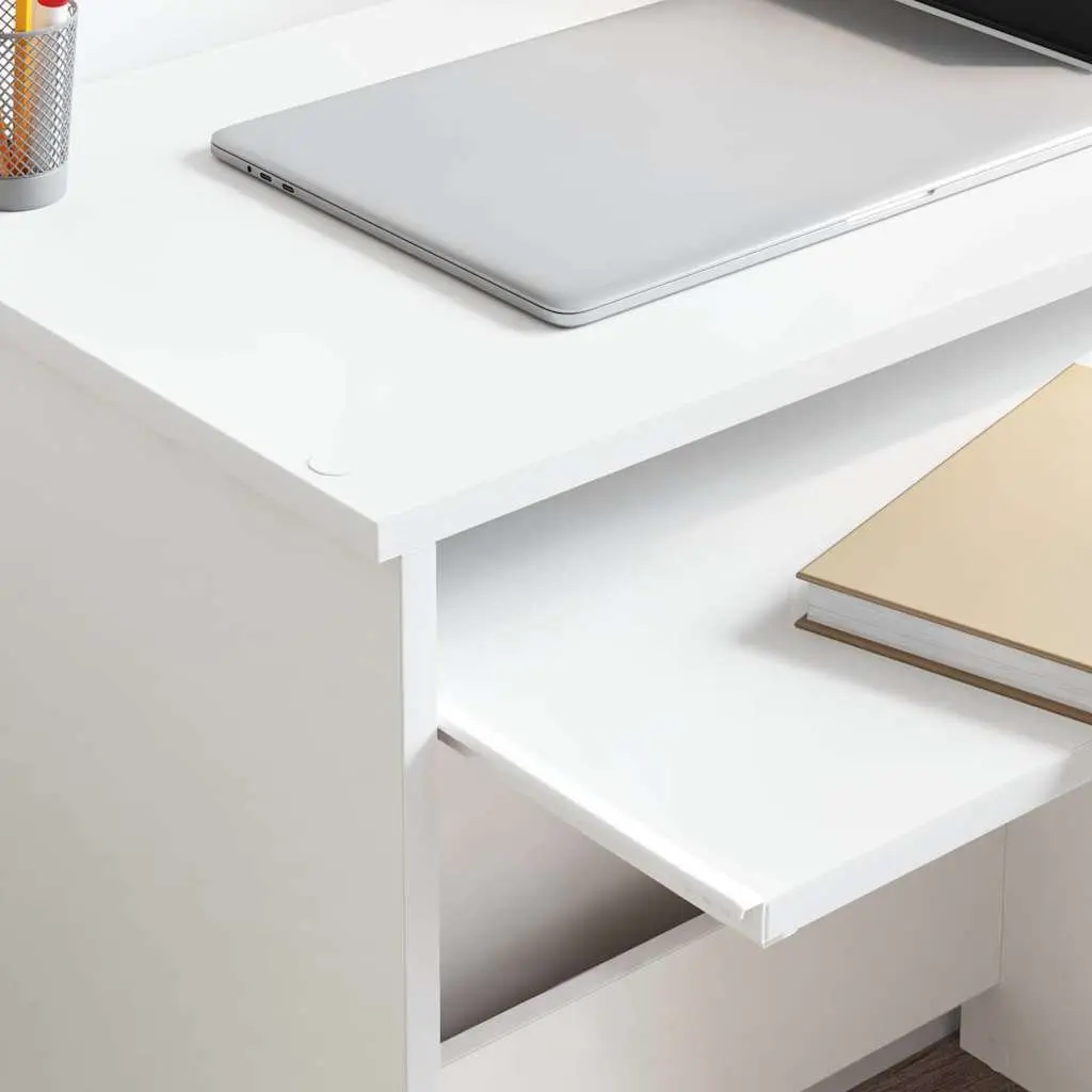 White Computer Desk with Drawer and Shelves