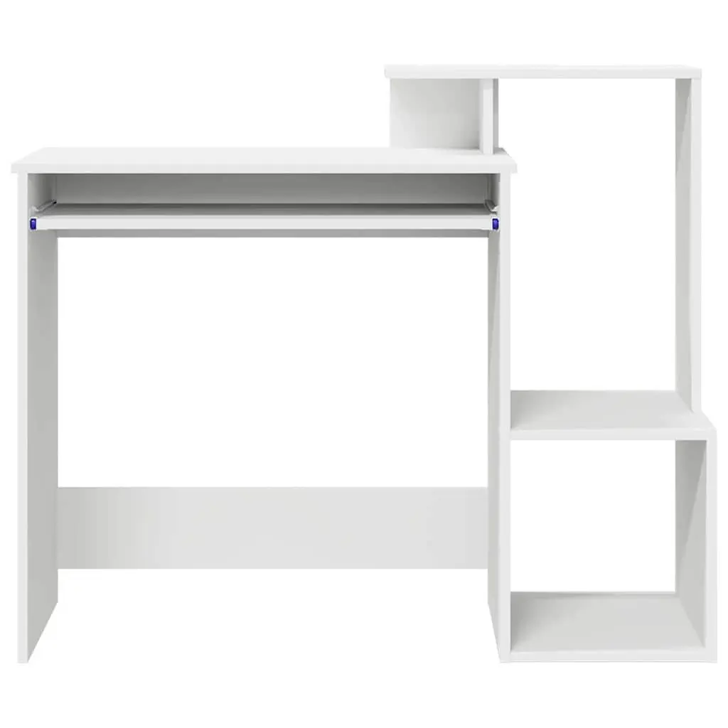 White Computer Desk with Drawer and Shelves