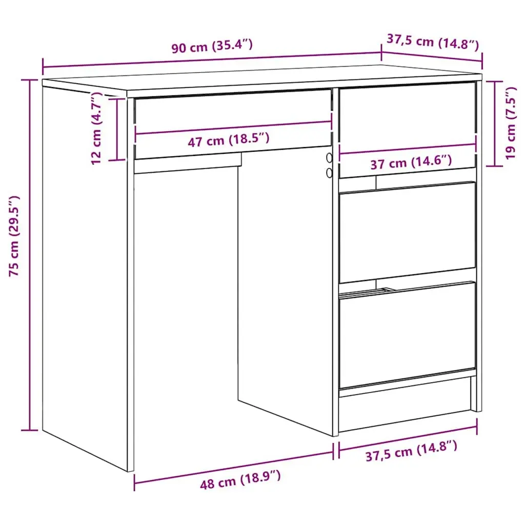White Computer Desk with Drawer Storage 90 x 37.5 x 75 cm