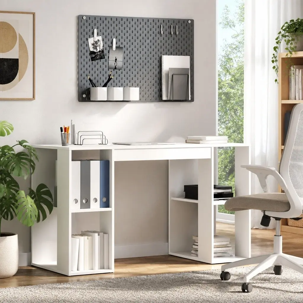 Desk Engineered Wood 130 x 50.5 x 75 cm White with Brown