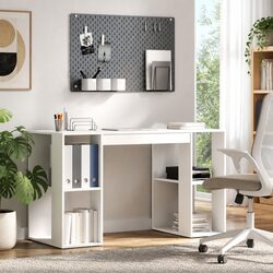 Durable White Desk with Storage Shelf 130 x 50.5 x 75 cm