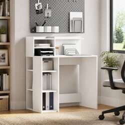 Sturdy White Desk with Shelf for Office Use 90 x 48 x 101.5 cm