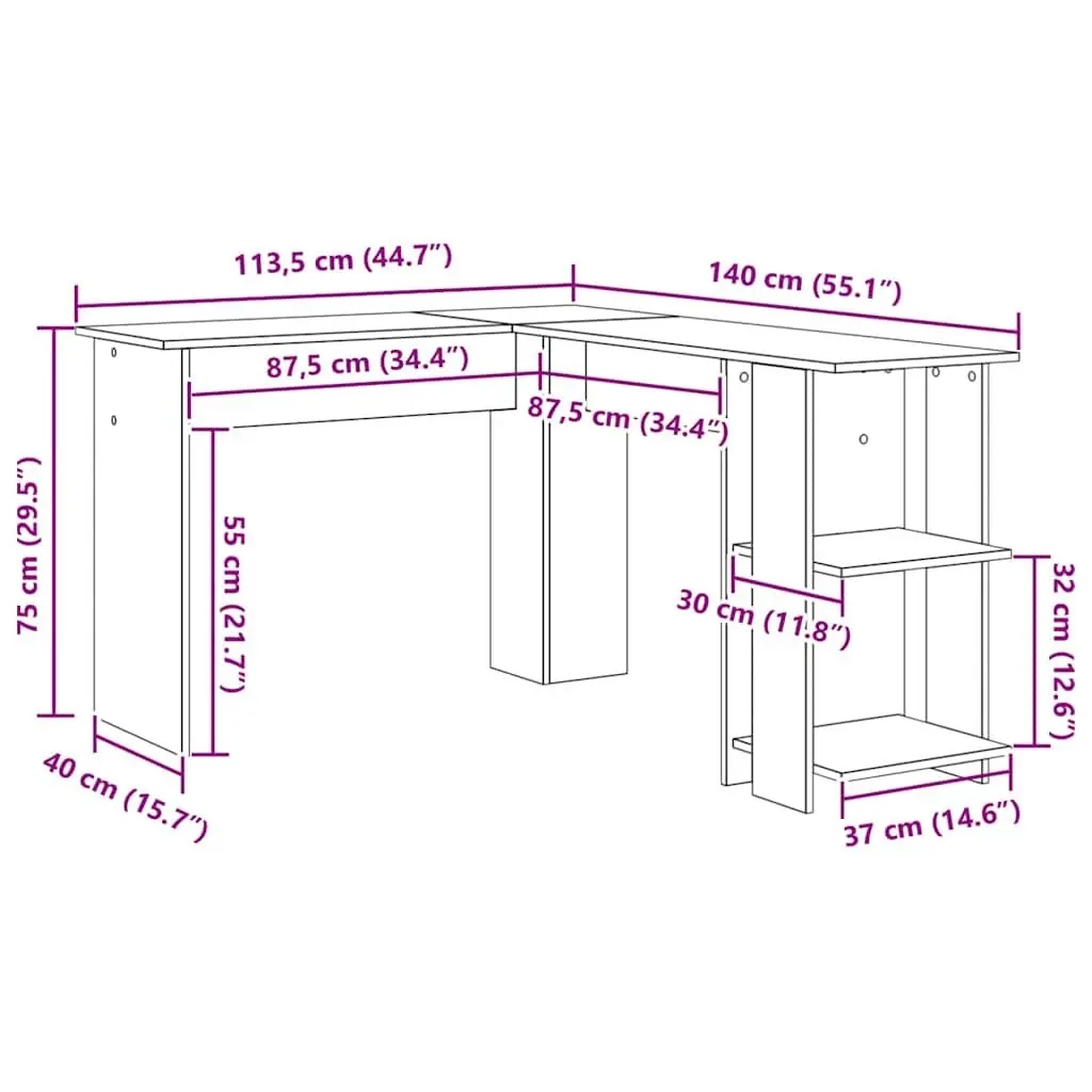 Corner Desk Engineered Wood 140 x 113.5 x 75 cm White