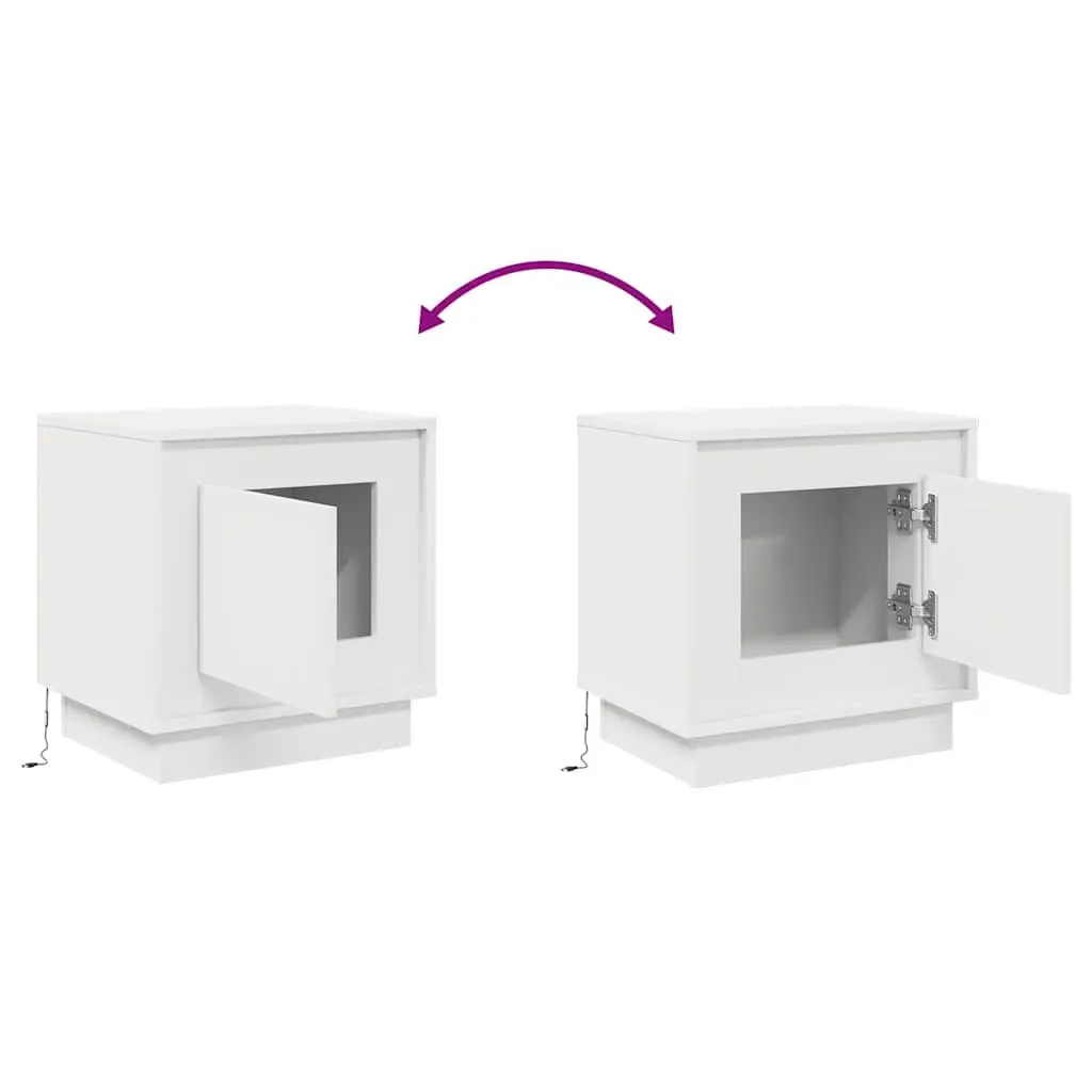 White Modern Rustic Nightstand with LED USB Charging