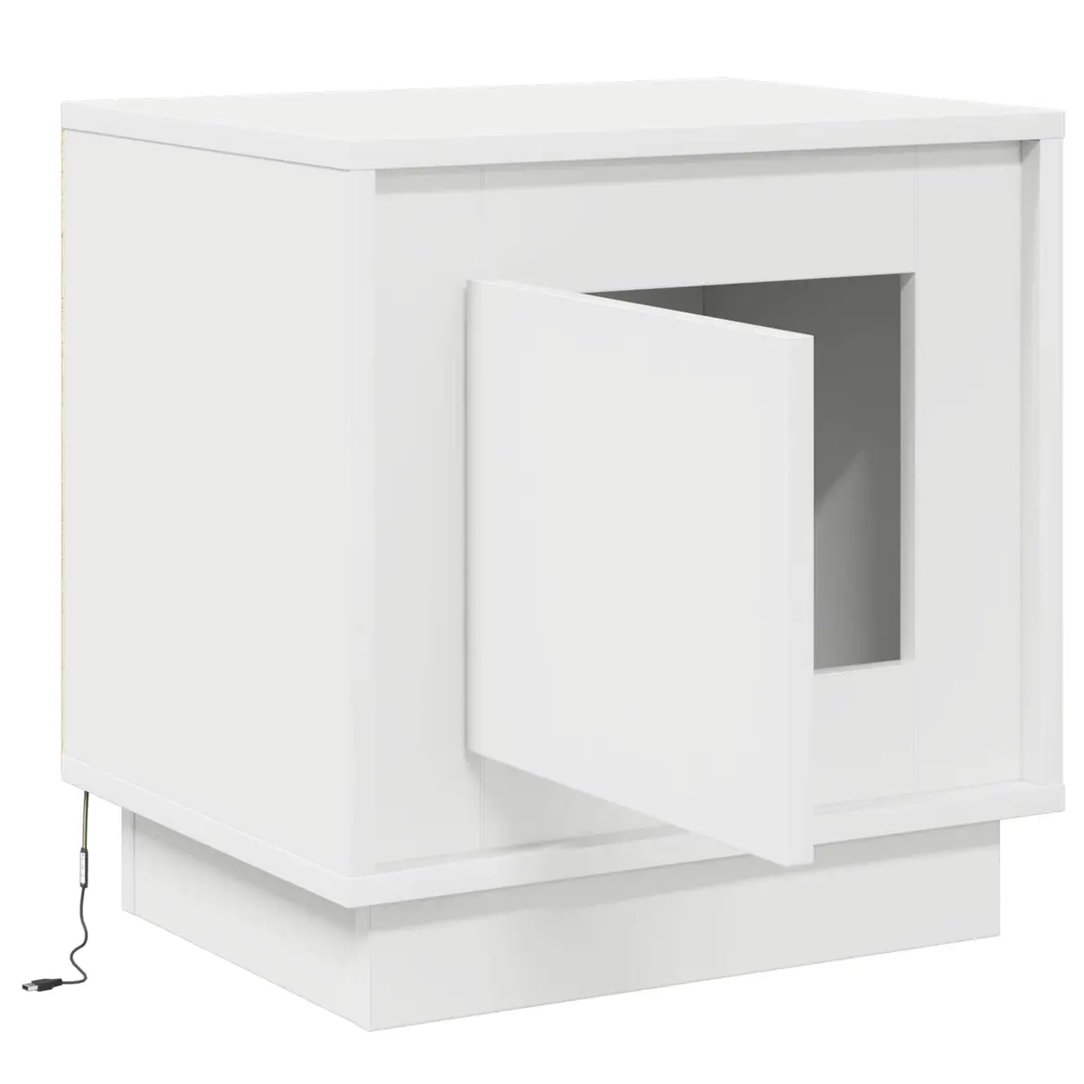 White Modern Rustic Nightstand with LED USB Charging