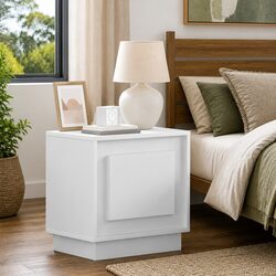 Bedside Cabinet 2 pcs White Engineered Wood Nightstand Table LED USB Storage