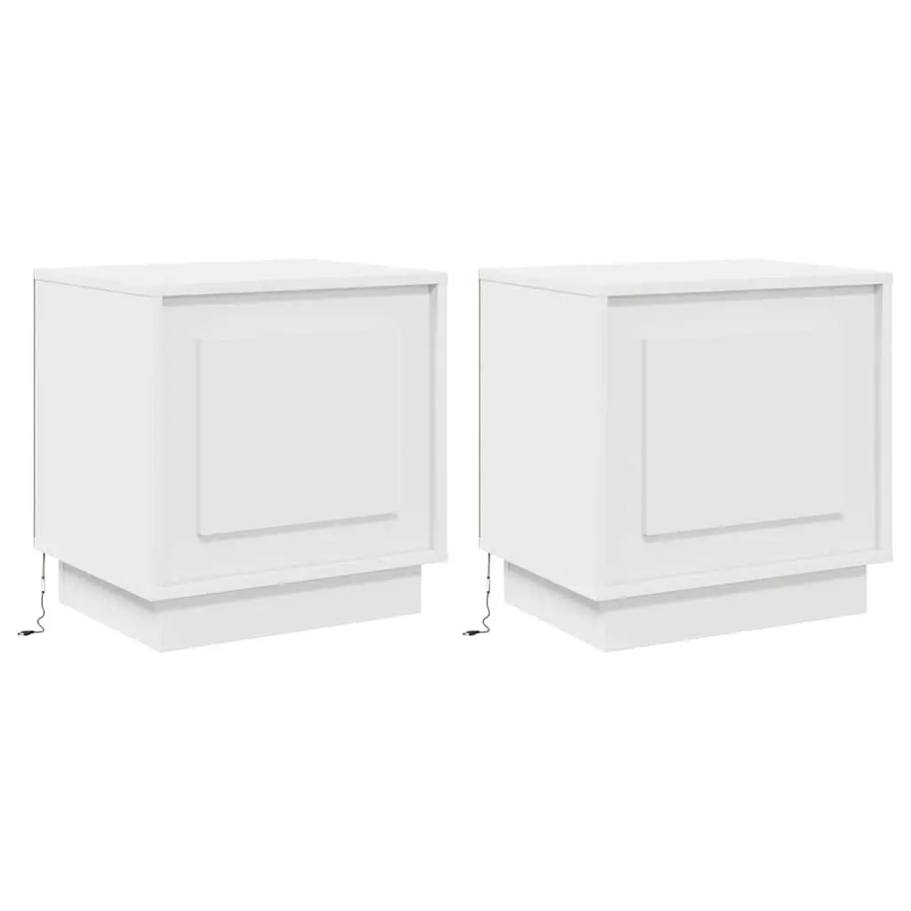 Bedside Cabinet Set in White with LED and USB