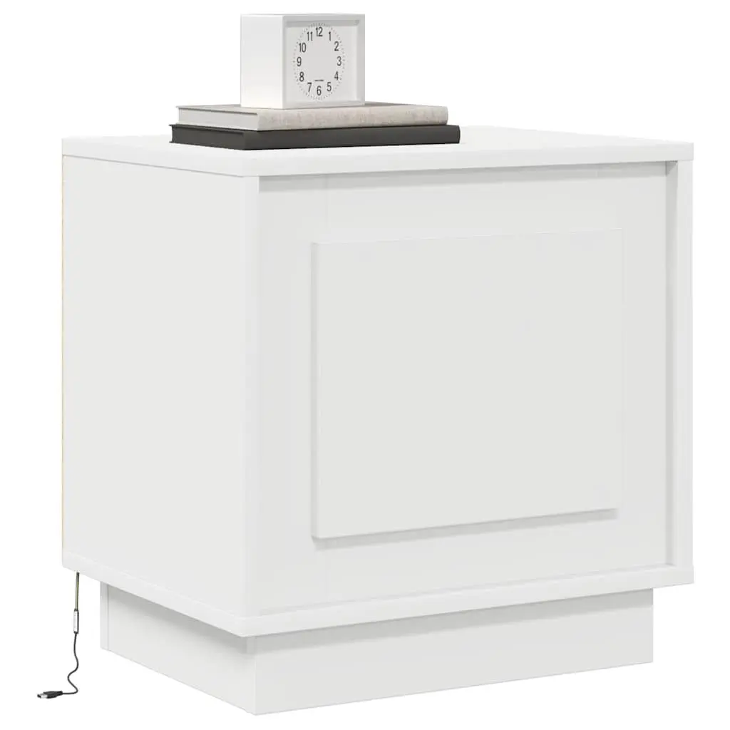 Bedside Cabinet Set in White with LED and USB