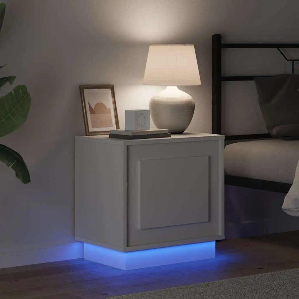 Bedside Cabinet Set in White with LED and USB