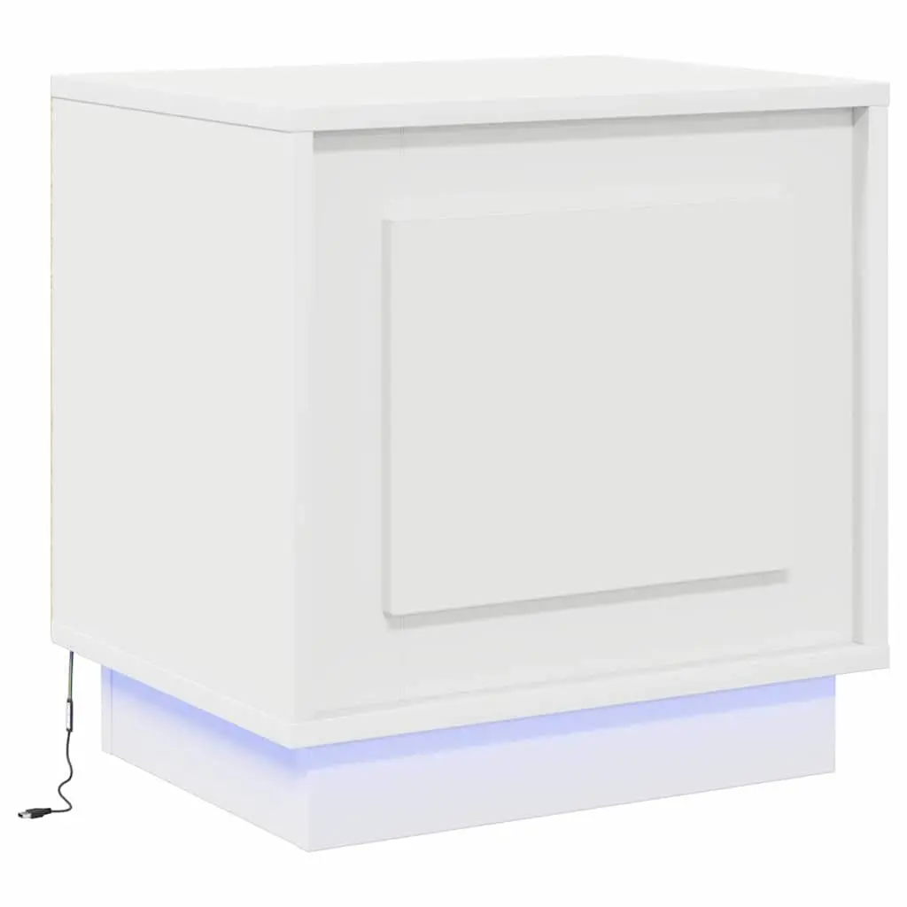 Bedside Cabinet Set in White with LED and USB