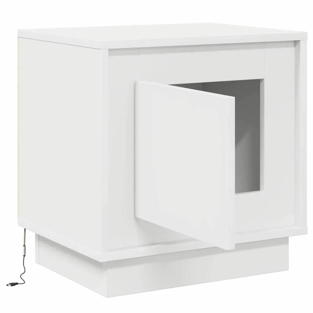Bedside Cabinet Set in White with LED and USB