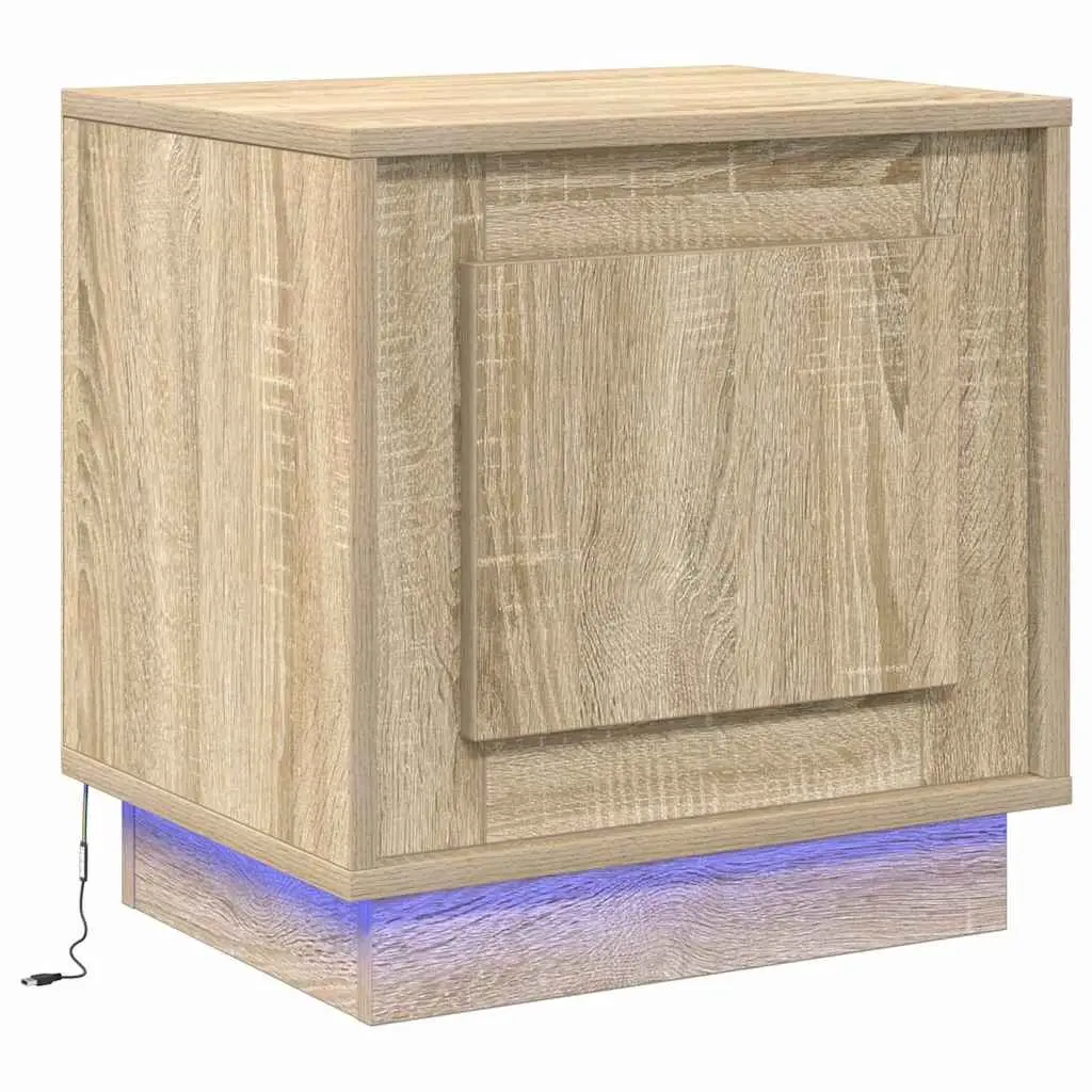 Bedside Cabinet Set with LED Lights and USB Port