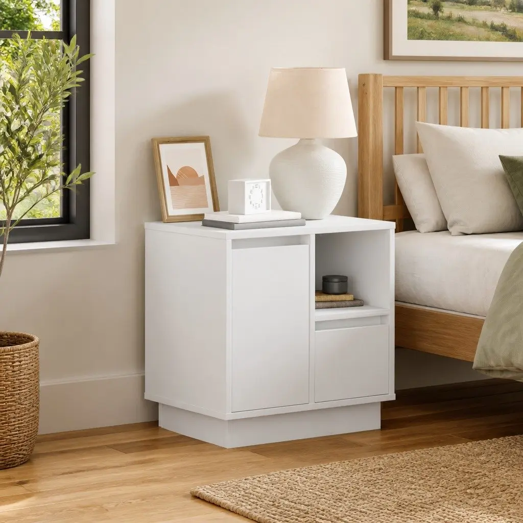 Bedside Cabinet Set in White Engineered Wood