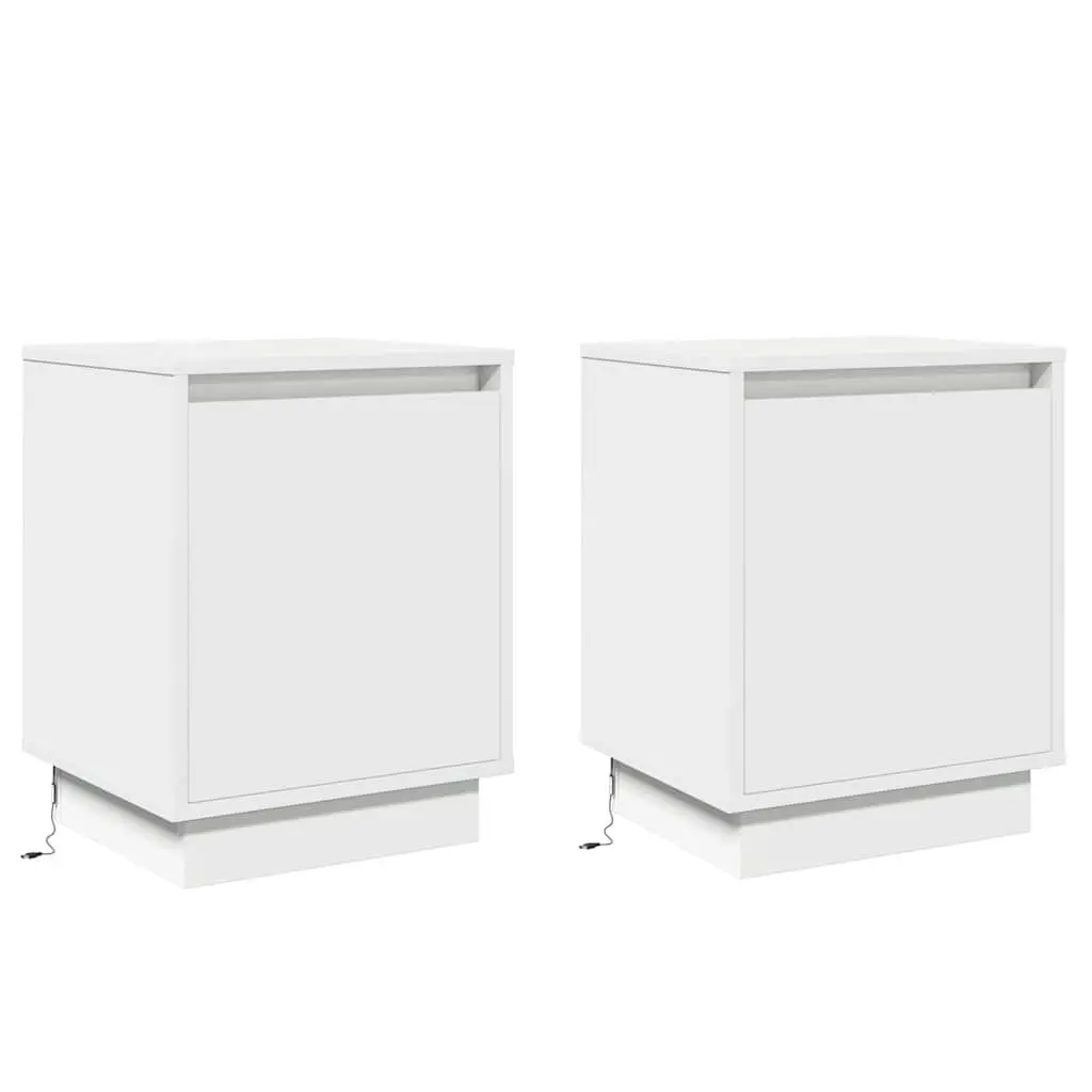 White Engineered Wood Bedside Cabinet with LED