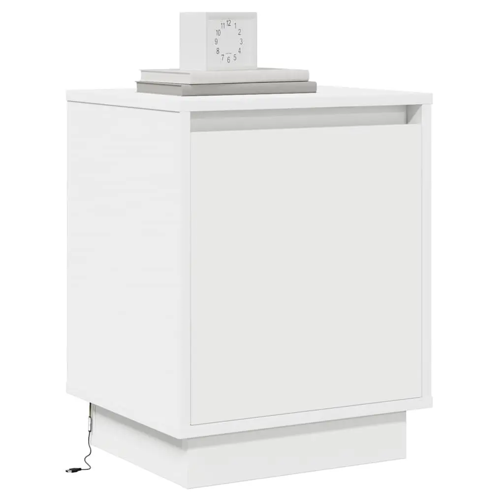 White Engineered Wood Bedside Cabinet with LED
