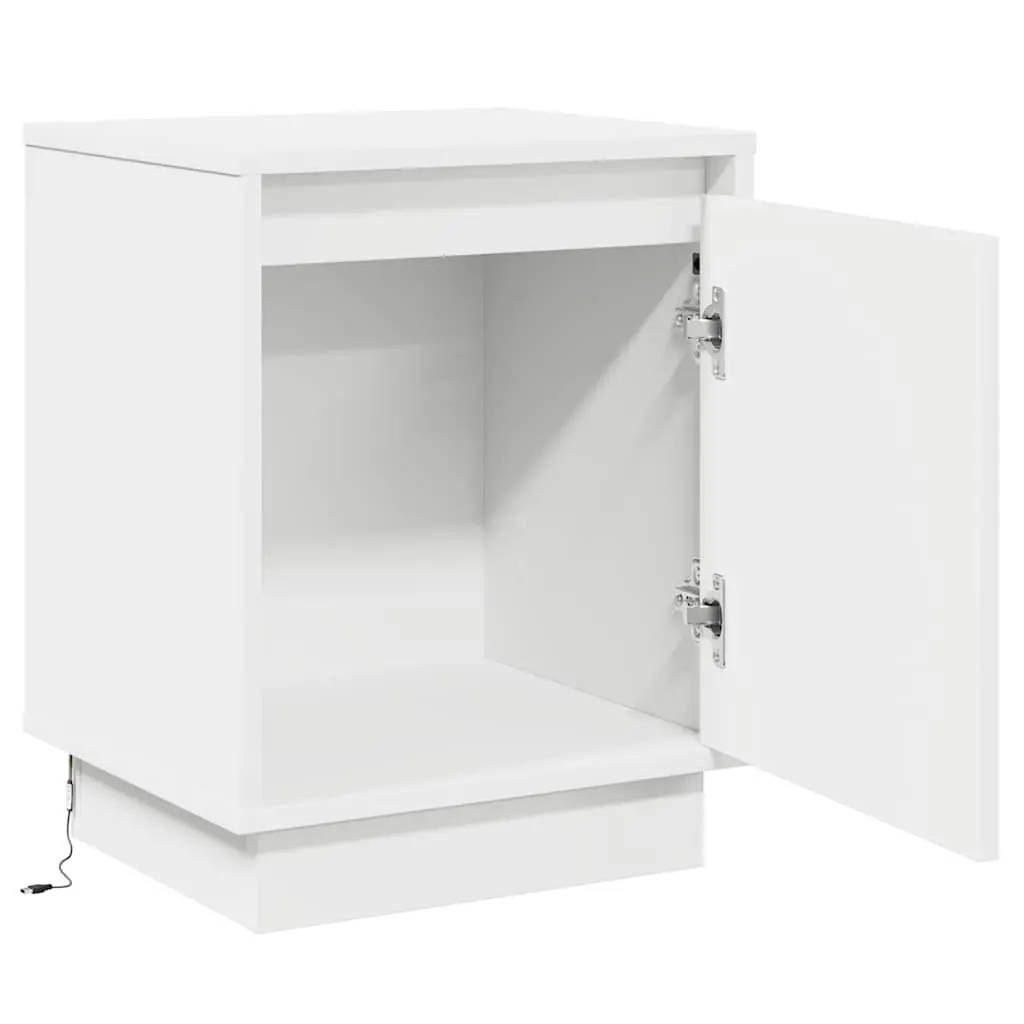 White Engineered Wood Bedside Cabinet with LED