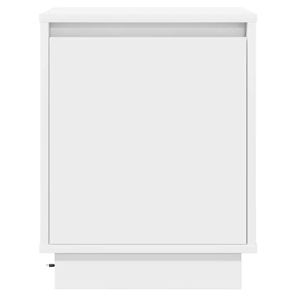 White Engineered Wood Bedside Cabinet with LED