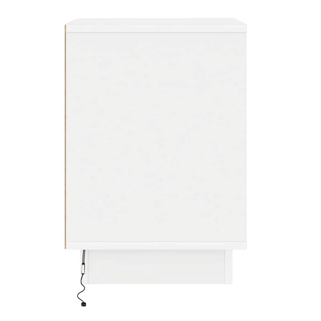 White Engineered Wood Bedside Cabinet with LED