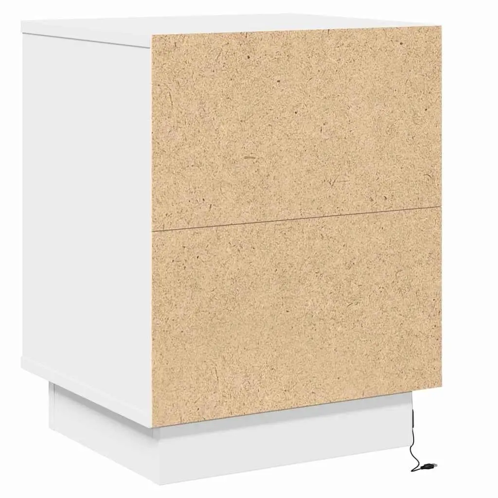 White Engineered Wood Bedside Cabinet with LED