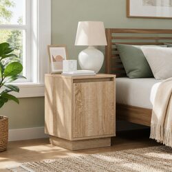 Modern Brown Bedside Cabinet 2 pcs with USB LED Light