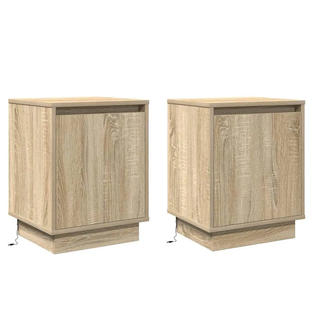 Brown Bedside Cabinet 2 pcs with USB LED Light