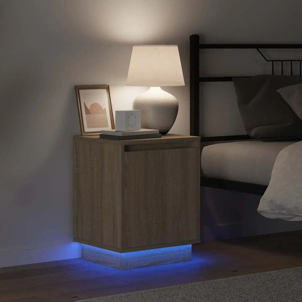 Brown Bedside Cabinet 2 pcs with USB LED Light