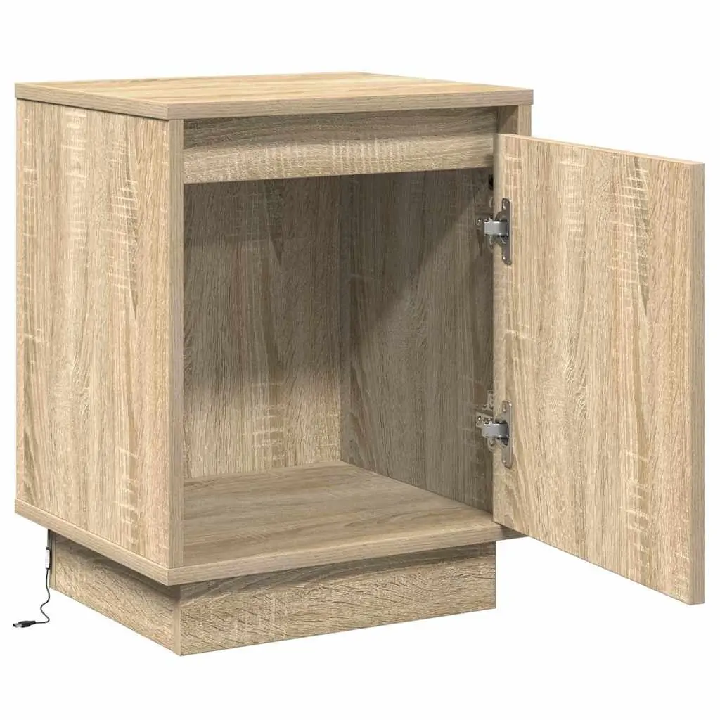 Brown Bedside Cabinet 2 pcs with USB LED Light