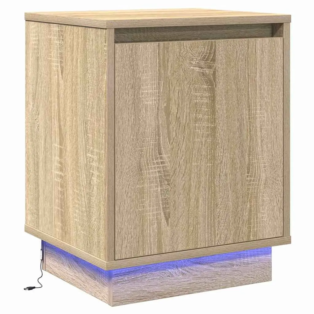 Brown Bedside Cabinet 2 pcs with USB LED Light