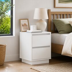 Premium White Bedside Cabinet Set with USB and LED Lights