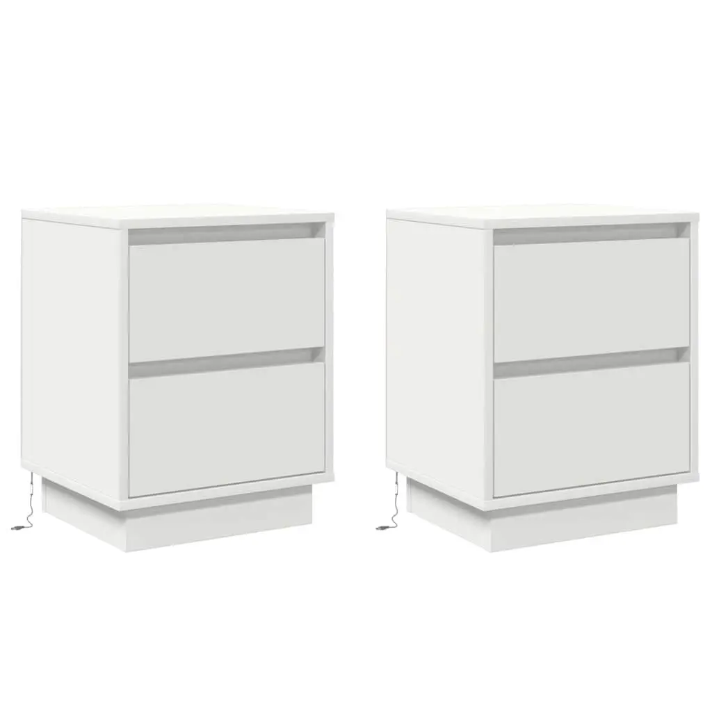 White Bedside Cabinet Set with USB and LED Lights