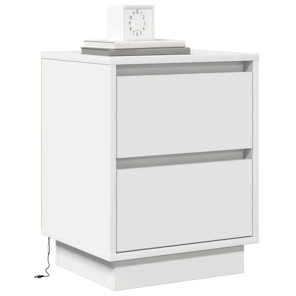White Bedside Cabinet Set with USB and LED Lights