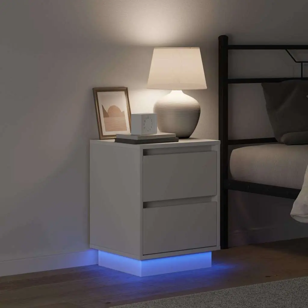 White Bedside Cabinet Set with USB and LED Lights