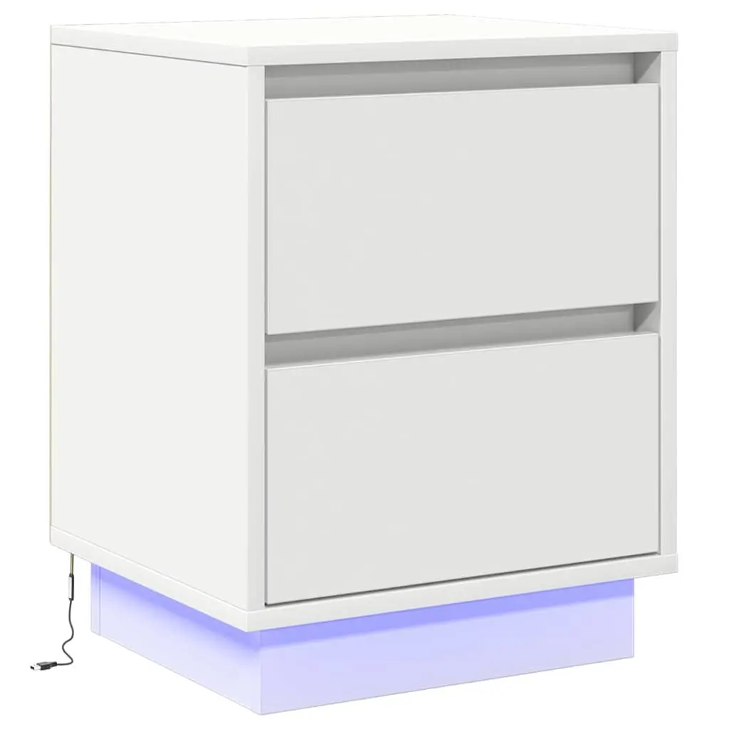 White Bedside Cabinet Set with USB and LED Lights